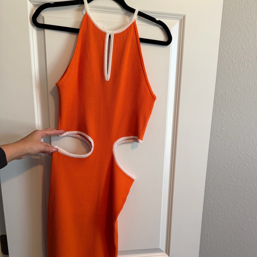 NWOT Vici Orange Backless Dress with White Trim